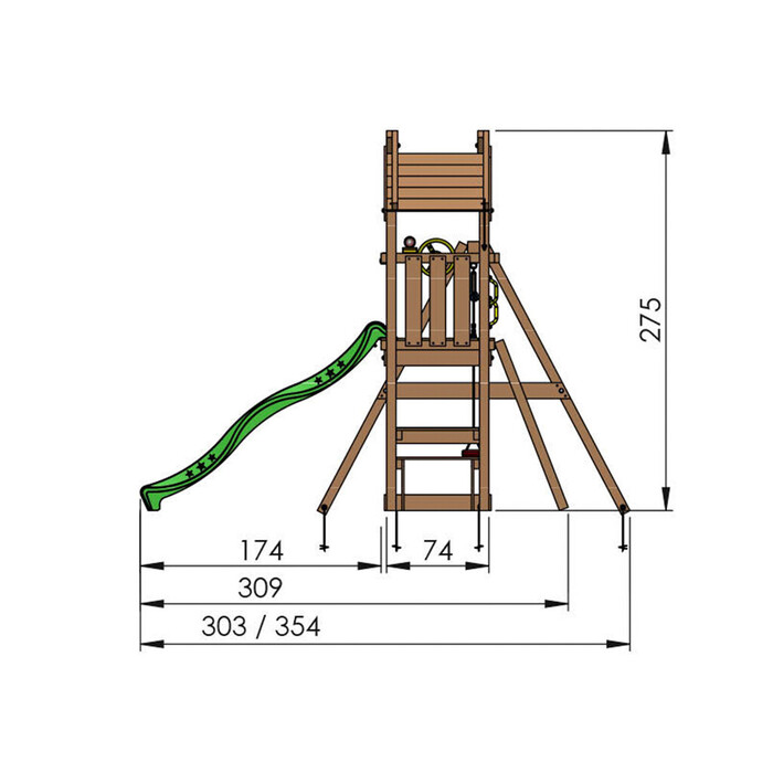 Jungle Gym Totem legetårn med rutsjebane & gyngestativ